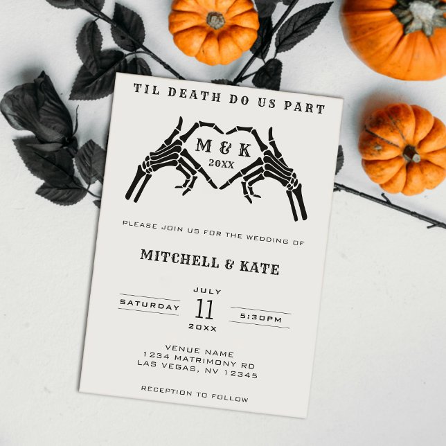 Til Death do us Part Skeleton Heart Hand Bröllop Inbjudningar (Til Death Do Us Part Skeleton Heart Hand Wedding Invitation
)
