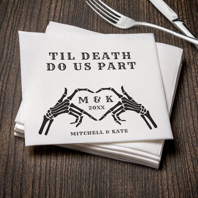 Til Death do us Part Skeleton Heart Hand Bröllop Pappersservett (Til Death Do Us Part Heart Hand Black Wedding Napkins
)