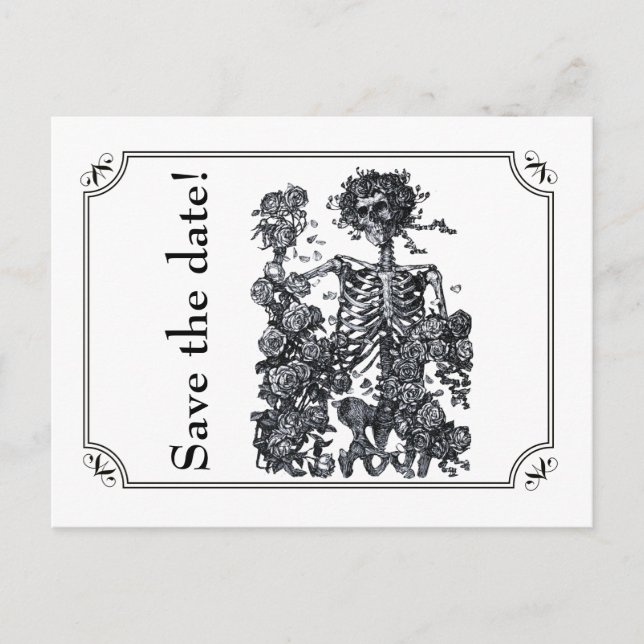 Til Death Do US Part Skeleton Save Date Meddelande Vykort (Framsida)