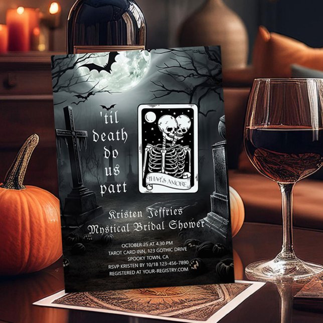 Til Death do US Part Tarot Card Möhippa Inbjudningar (Til death do us part halloween mystical bridal shower invitation by Darling & May)