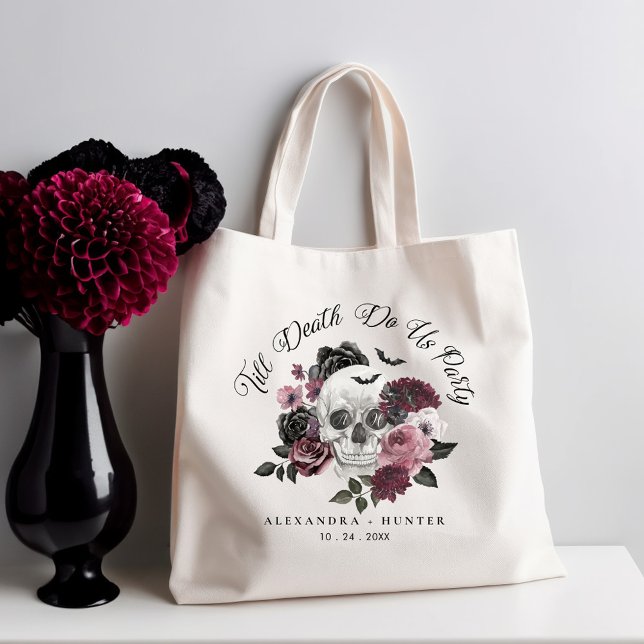 Til Death Do US Party Gothic Blommigt Skull Bröllo Tygkasse (Til Death Do Us Party Gothic Floral Skull Wedding Tote Bag)