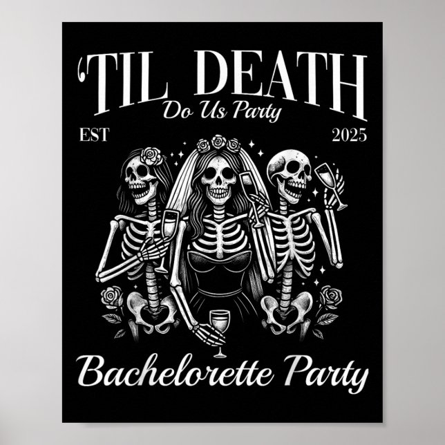 Til Death Do Us Party Retro Skeleton Bachelorette Poster (Framsidan)