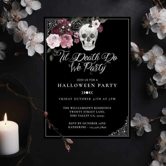 Til Death do we Party Gothic Skull Halloween Inbjudningar (Til Death Do We Party Gothic Skull Halloween Invitation)