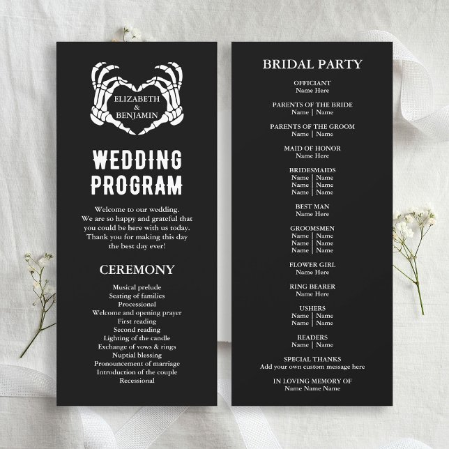 Til Death Skeleton Black Long Bröllopsprogram (Til Death Skeleton Black Long Wedding Program
)