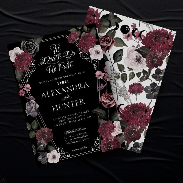 Til Death Watercolor Gothic Blommigt Bröllop Inbjudningar (Til Death Watercolor Gothic Floral Wedding Invitation)