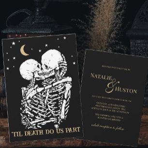 Til Död Coola Celestial Gothic Black Guld Bröllop Inbjudningar