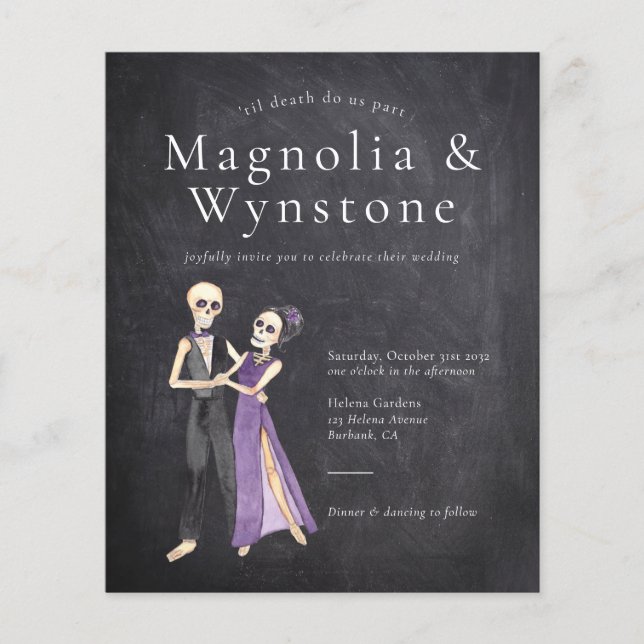 "til Död do oss part Skeleton bröllopsinbjudan (Framsida)