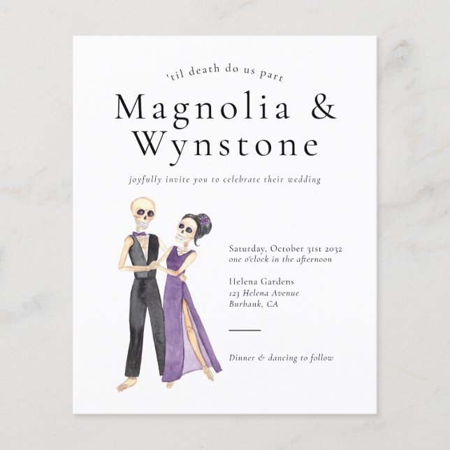 "til Död do oss part Skeleton bröllopsinbjudan (Framsida)