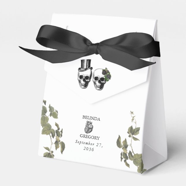 Til Död Gothic Heart Blommigt Döskallar Bröllop Presentaskar (Framsidan Sidan)