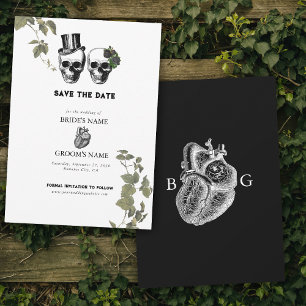 Til Död Gothic Heart Blommigt Döskallar Bröllop Spara Datumet