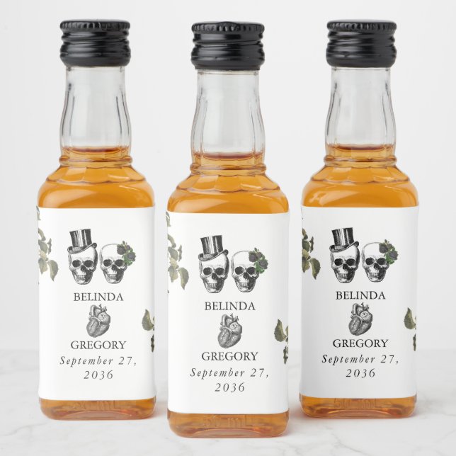 Til Död Gothic Heart Blommigt Döskallar Bröllop Spritflaskor Etikett (Flaskor)