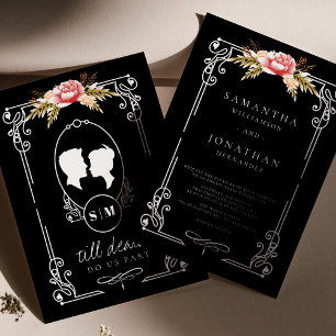 Til Döden Gothic Black Blommigt Bröllop Inbjudningar