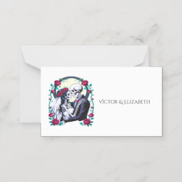 Til Döden Gothic Skeleton Ett par Rosa ros Bröllop Placeringskort