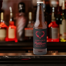 Til Döds do oss Part Gothic Red Blommigt Heart Ölflaska Etikett