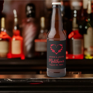 Til Döds do oss Part Gothic Red Blommigt Heart Ölflaska Etikett