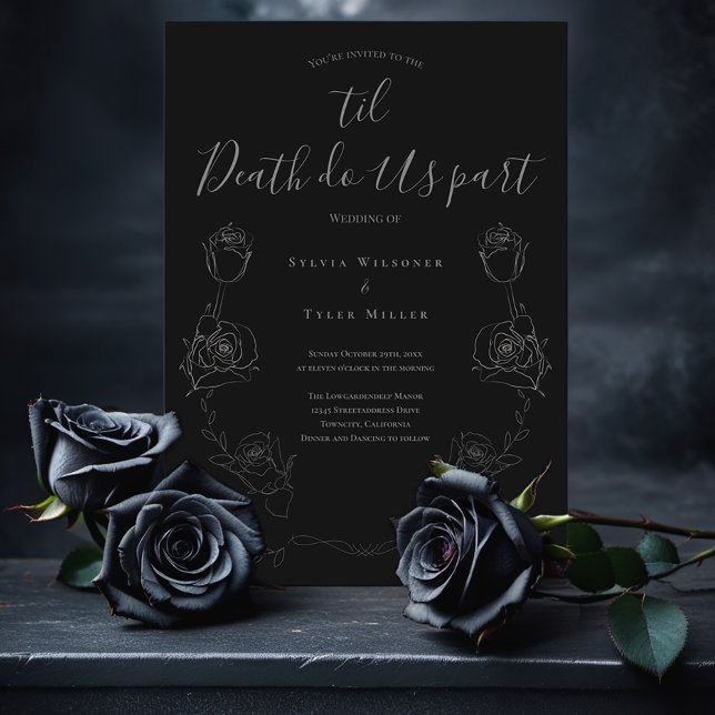 Til Döds Do US Part Black Grått Gothic Bröllop Inbjudningar (Add this invitation to your cart for love meant to last until the very end.)