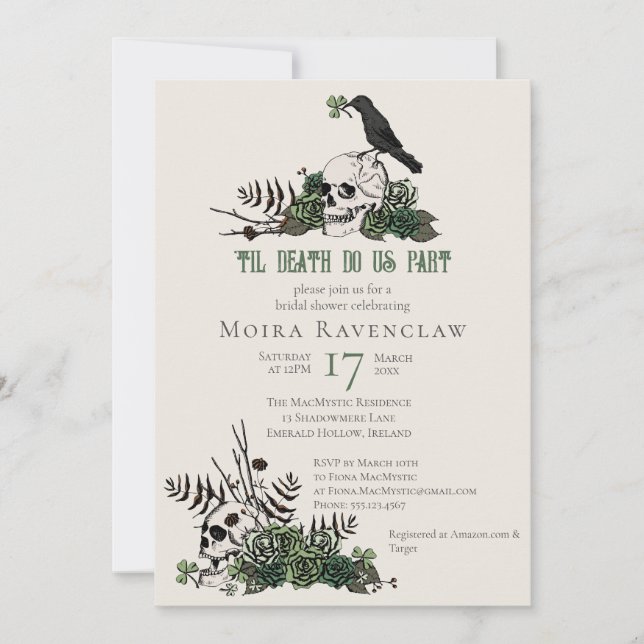 Til Dödsgotiic Irish Blommigt Skull Möhippa Inbjudningar (Framsida)