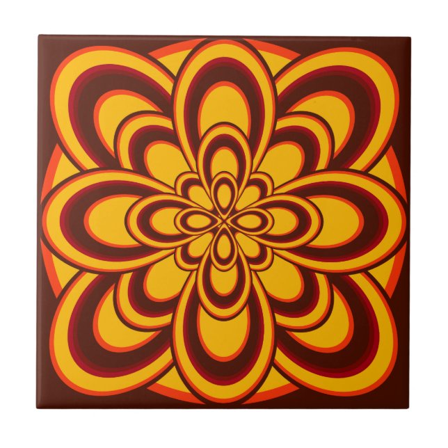 Tile, Abstrakt Flower 2, Orange Saffron Brown Kakelplatta (Framsidan)