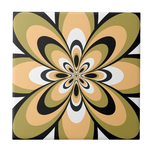 Tile, Abstrakt Flower 4, Olive, Beige, Black Kakelplatta (Framsidan)