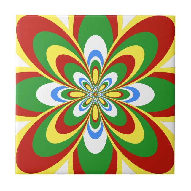 Tile, Abstrakt Flower 4, Rasta Red, Gult Grönt Kakelplatta (Framsidan)
