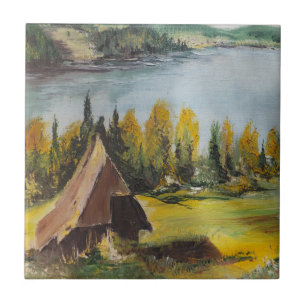 Tile Ann Hayes målar upp Chalet på Sjö Kakelplatta