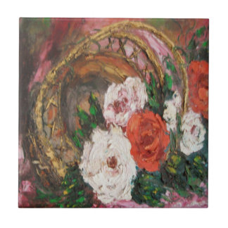 Tile Ann Hayes målning Flower Basket nedåt Kakelplatta