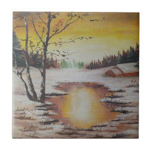 Tile Ann Hayes Painting Winter Scene Kakelplatta