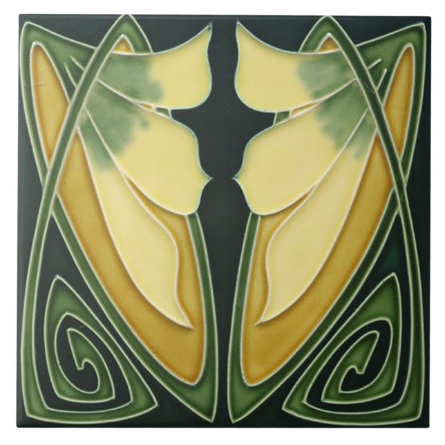 Tile - Art nouveau Grönt - Elfenbenskustens bakgru Kakelplatta (Framsidan)
