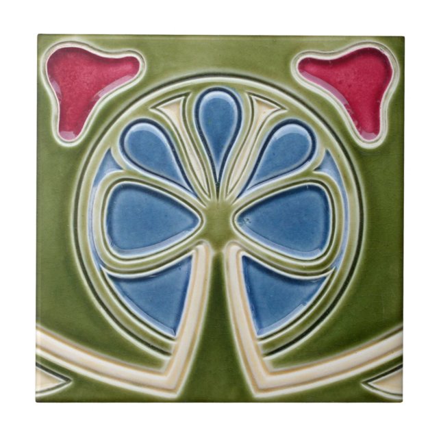 Tile - Art nouveau Klöver Kakelplatta (Framsidan)