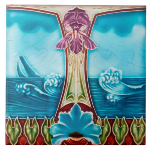 Tile art nouveau stil dekorativ fireplace kakelplatta