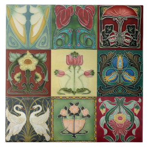 Tile art nouveau stil dekorativ fireplace kakelplatta
