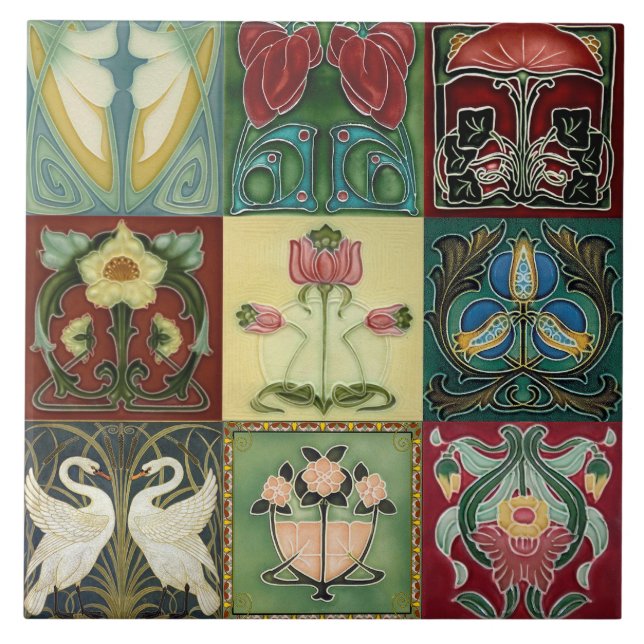 Tile art nouveau stil dekorativ fireplace kakelplatta (Framsidan)