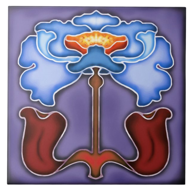 Tile art nouveau stil dekorativ fireplace kakelplatta (Framsidan)