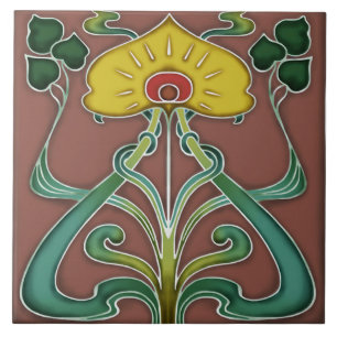 Tile art nouveau stil dekorativ fireplace kakelplatta