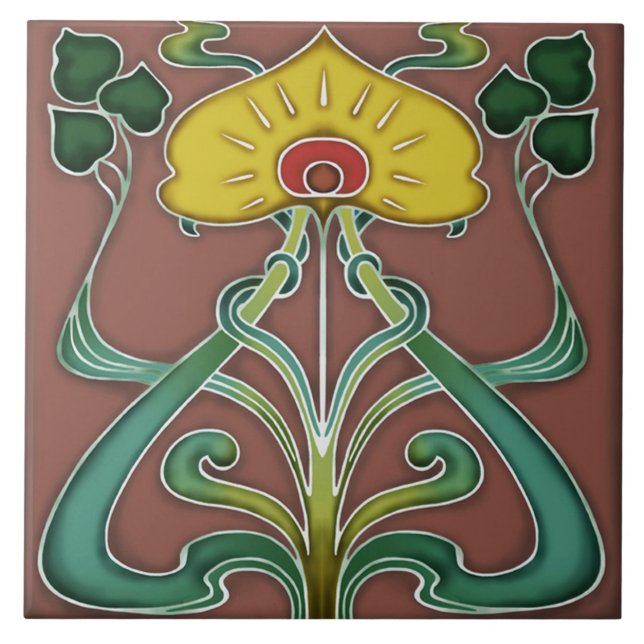Tile art nouveau stil dekorativ fireplace kakelplatta (Framsidan)