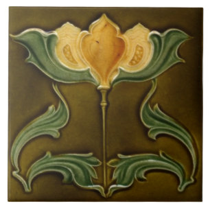 Tile art nouveau stil dekorativ fireplace kakelplatta