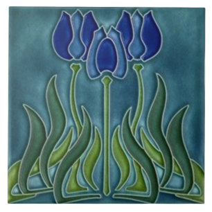 Tile art nouveau stil dekorativ fireplace kakelplatta