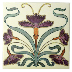 Tile art nouveau stil dekorativ fireplace kakelplatta