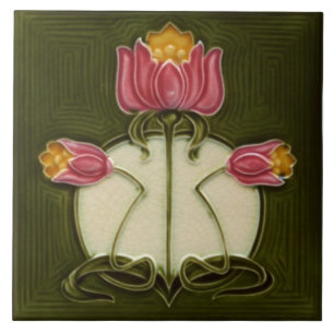 Tile art nouveau stil dekorativ fireplace kakelplatta