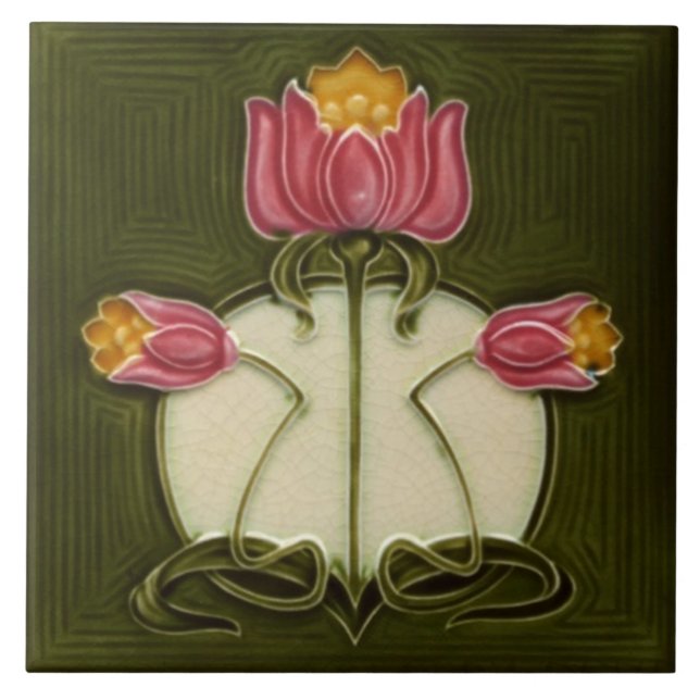 Tile art nouveau stil dekorativ fireplace kakelplatta (Framsidan)