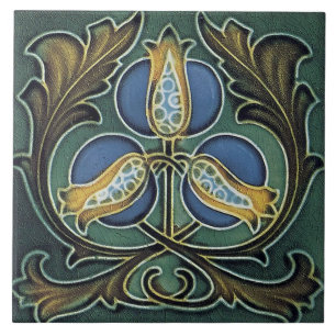 Tile art nouveau stil dekorativ fireplace kakelplatta