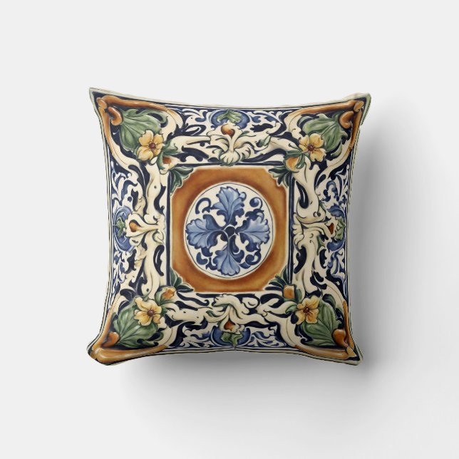 Tile, Blommigt, Majolica, italienska Stil Kudde (Framsida)