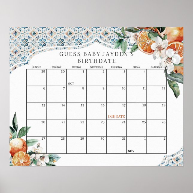 Tile Citrus Baby Shower från Tuscany gissar förfal Poster (Framsidan)