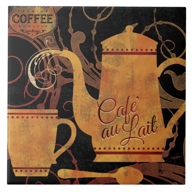 Tile Flourish Coffee Service Cafe au Lait Kakelplatta (Framsidan)