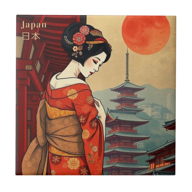 Tile Japan geisha maiko japanese dekoration Kakelplatta (Framsidan)