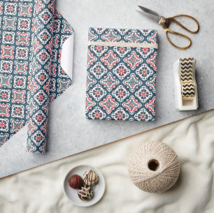 Tile Mönster med marinsoldater, Röda och blåa Blom Presentpapper