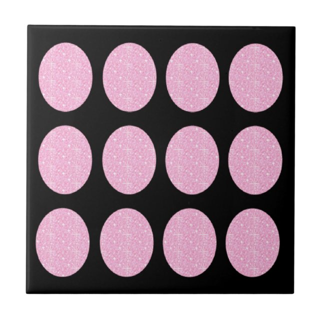 Tile Rosa Glitter Circles on Black Kakelplatta (Framsidan)