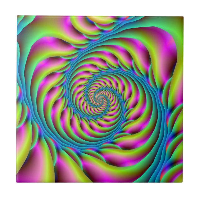 Tile Spiral i Rosa Turquise och Gult Kakelplatta (Framsidan)