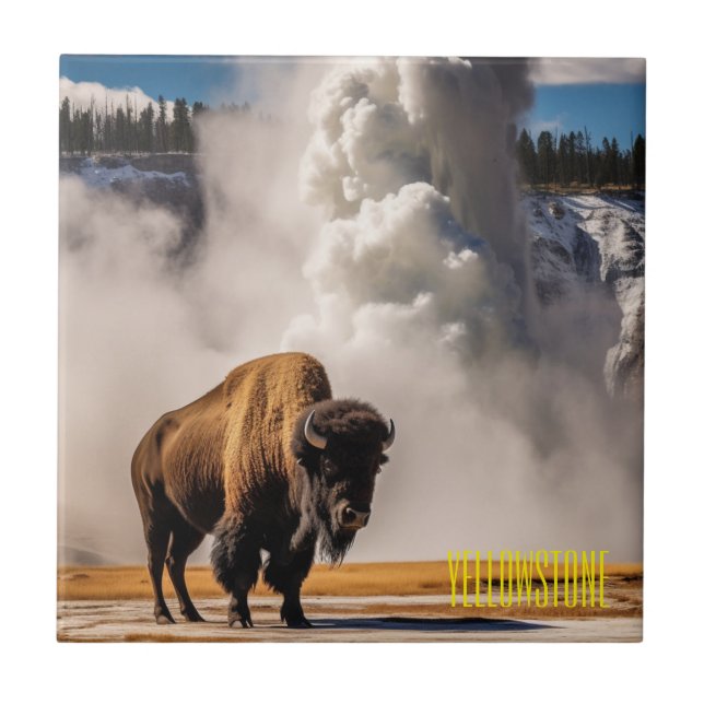 Tile Trivet-Yellowstone Buffalo Kakelplatta (Framsidan)