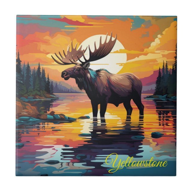 Tile Trivet-Yellowstone Moose Kakelplatta (Framsidan)